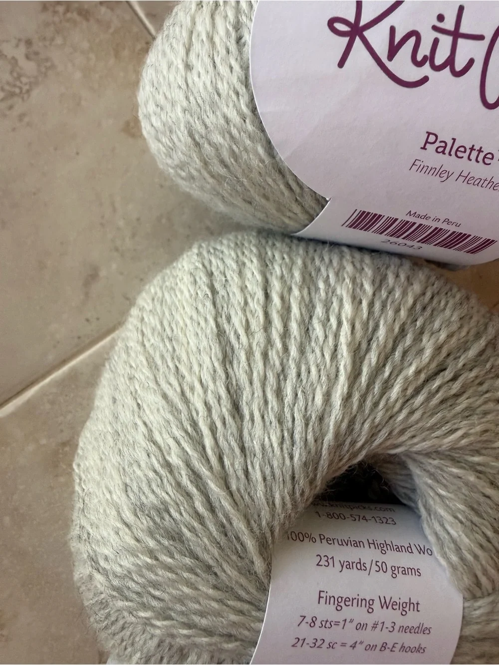 Knit Picks Palette Finnley Heather Kids Wool Yarn - Light Grey